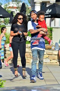 Rapper Tyga was spotted out with his fiancee Blac Chyna and son King Cairo in Calabasas, CA. The family were out having lunch at King's Fish House. After lunch, the family bumped into Scott Disick driving his Lamborghini. Pictured: Tyga, Blac Chyna and King Cairo Ref: SPL720481  170314   Picture by: Sharpshooter Images / Splash News Splash News and Pictures Los Angeles:310-821-2666 New York:212-619-2666 London:870-934-2666 photodesk@splashnews.com 